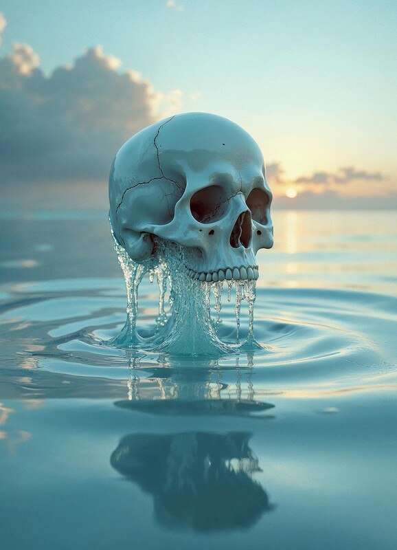 Ethereal Depths: A Skull Rising from the Ocean