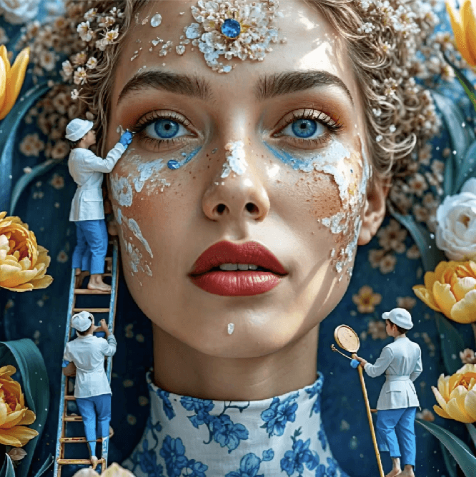 A fantasy-inspired digital portrait of a woman with intricate artistic details.
