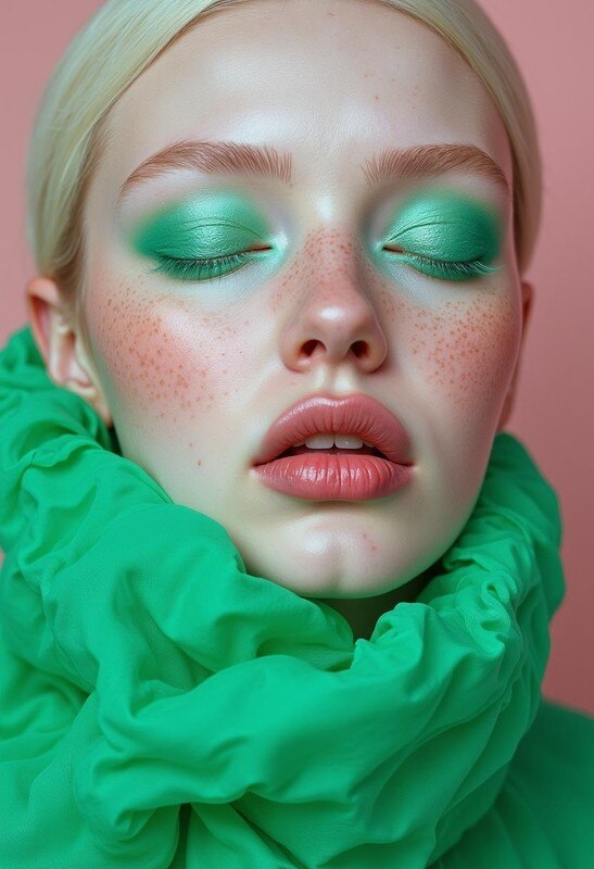 Neon Glow: Avant-Garde Beauty with Green Tones